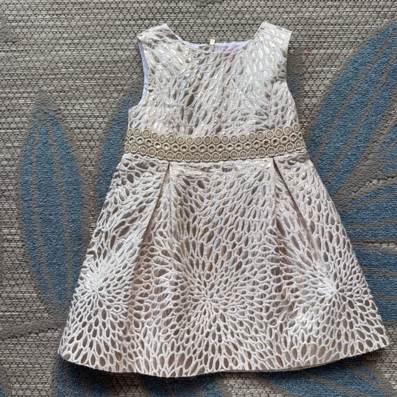 Lilly Pulitzer Abrianna Toddler Girls Gold Metallic Lagoon Formal Dress Size 3T - Picture 1 of 6